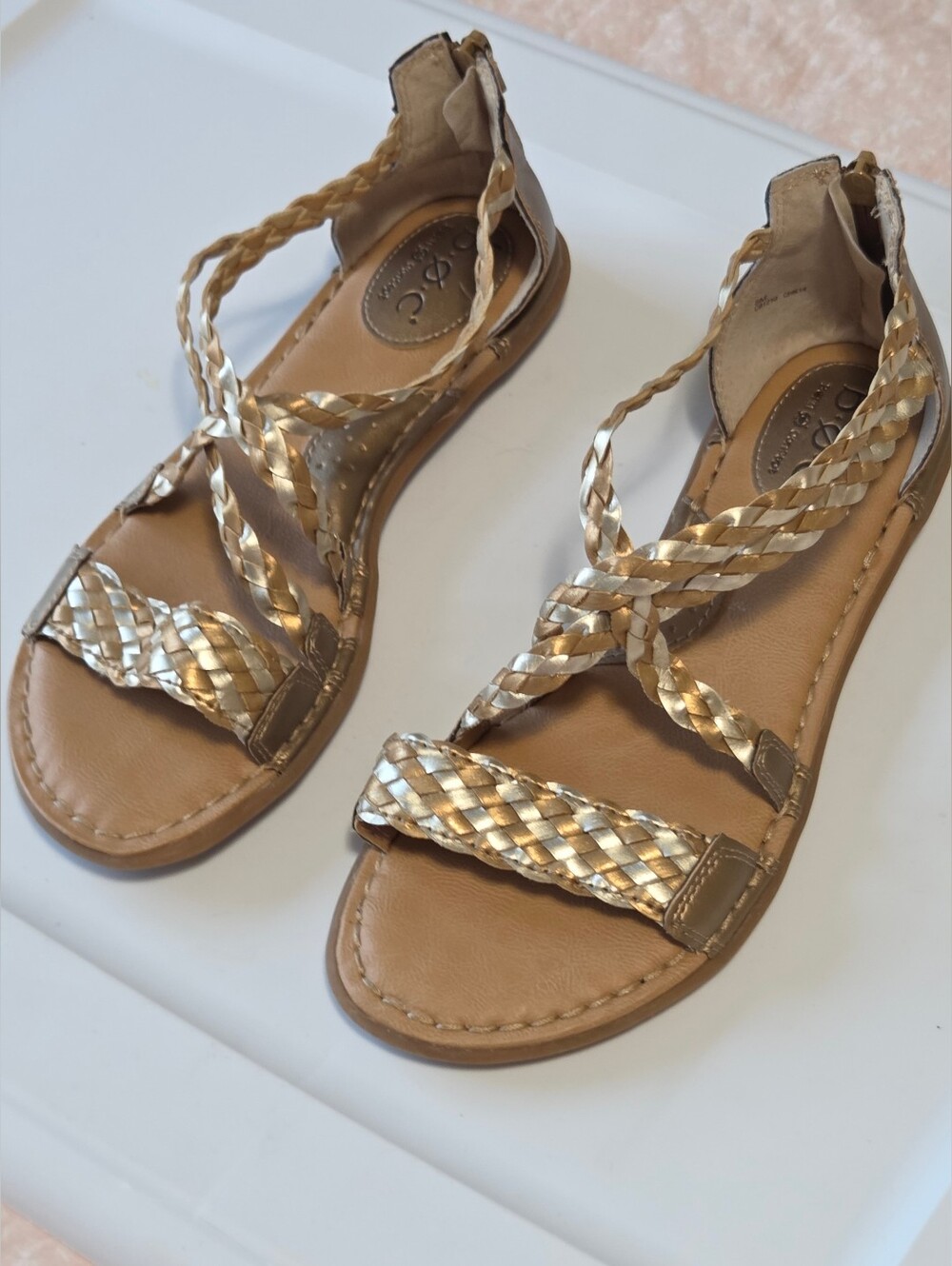 b.o.c. Braided Metallic Gold+ Silver Tan Strappy Sandals Sz 8